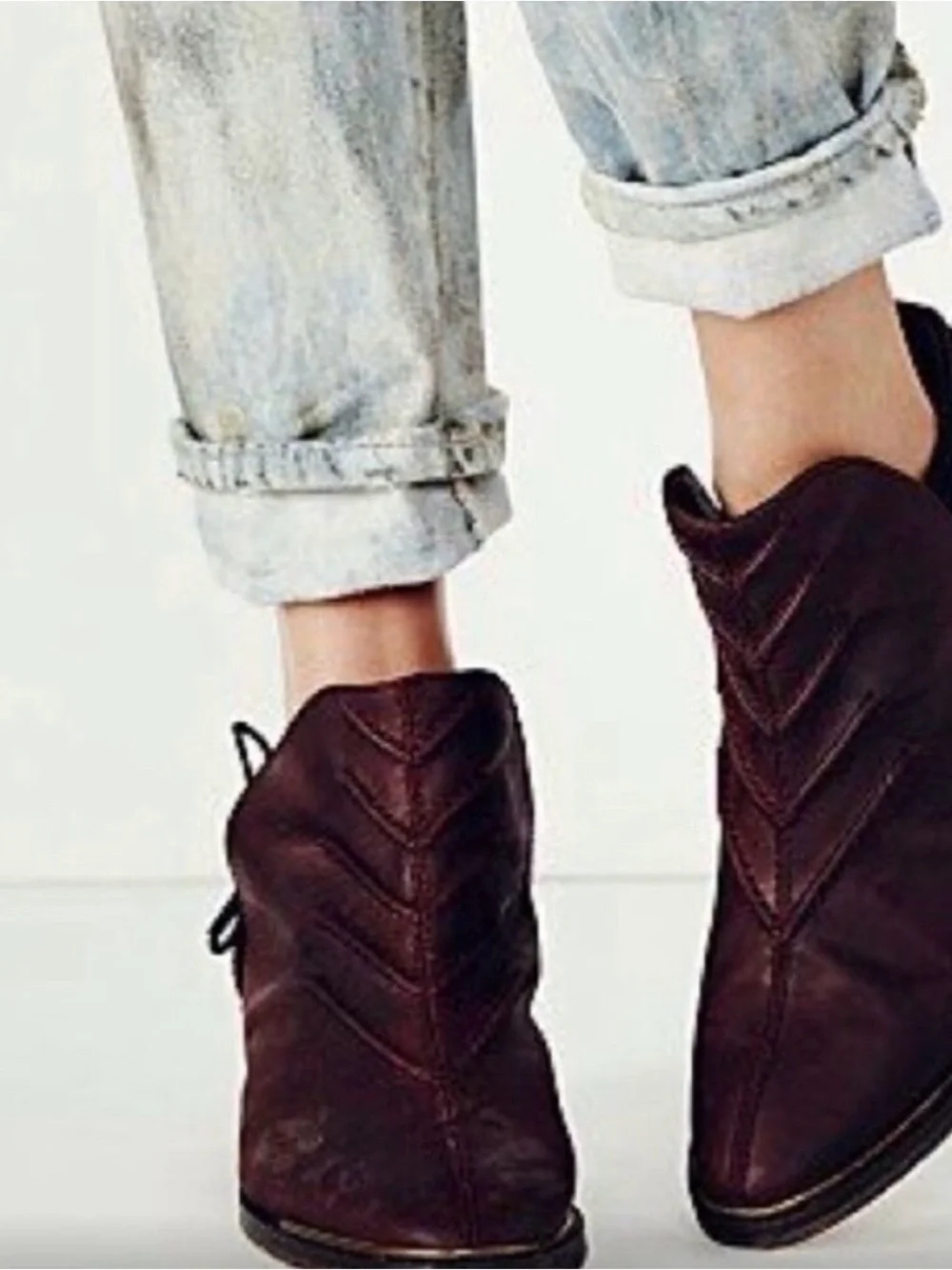 Free People Burgundy Leather Lace-Up Ankle Boot Shoes sz 7